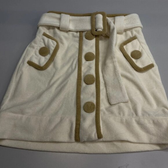 NEW ADRIANA DEGRAS  Terry Belted Button-Up Mini Skirt Off White/Beige Size S - Picture 1 of 8